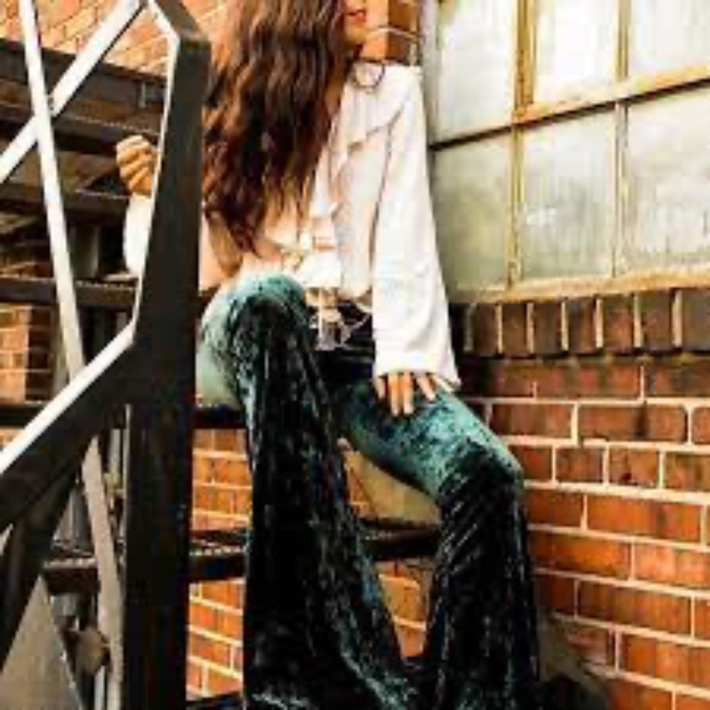 Three Bird Nest Emerald Green Velvet Flare Pants